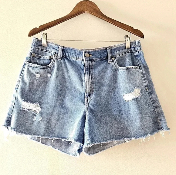 Aerie Daydream Denim Short Blue Distressed Wash Elastic Waist Stretchy Sz Large. - Picture 5 of 16
